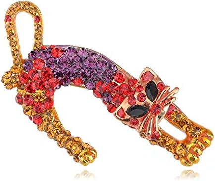 Spicy Key Synthetic Topaz Synthetic Amethyst & Synthetic Ruby Weird Cat Rhinestone Crouching Brooch Pin