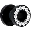 2 Gauge Black Anodized Titanium Clear Gem Screw Fit Tunnel