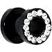 2 Gauge Black Anodized Titanium Clear Gem Screw Fit Tunnel