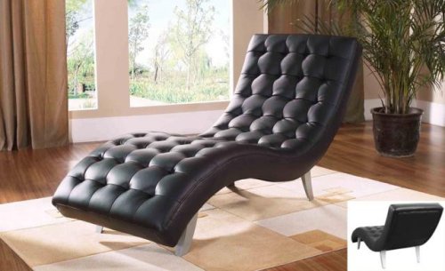 Elegant Modern Contemporary Comfortable Black Bolstered Leather Leisure Relax Chair