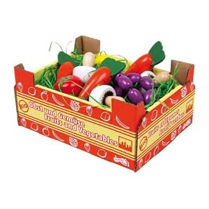 Childrens Toy Pretend Play Food Vegetables in a Cardboard Market Box/Crate