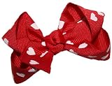 Baby Size Heart GrosGrain Tied Bow ~ Red w/ White Hearts
