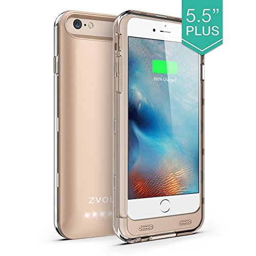 iPhone 6S Plus Battery Case, iPhone 6 Plus Battery Case, ZVOLTZ ZT6+ iPhone 6/6S Plus Battery Case (5.5 Inches) [1 Year WARRANTY] - [Champagne Gold/Clear] - 4000mAh External Protective iPhone 6/6S Plus Charger Case / iPhone 6/6S Plus Charging Case Ex