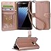 Arae Samsung Galaxy note 7 wallet case with Kickstand and Flip cover, Rose Gold