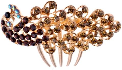Miss Dong Lovely Vintage Jewelry Crystal Peacock hair clip comb (brown)