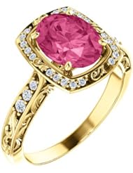 10K Yellow Gold 9.00x7.00mm Oval Cut Pink Tourmaline and Diamond Ring -- LIFETIME WARRANTY