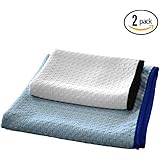 (2-Pack) THE RAG COMPANY "Dry Me A River" 20 in. x 40 in. & 16 in. x 24 in. Professional Korean 70/30 Microfiber Waffle-Weave Drying & Detailing Towels With Silky Soft Satin Edges