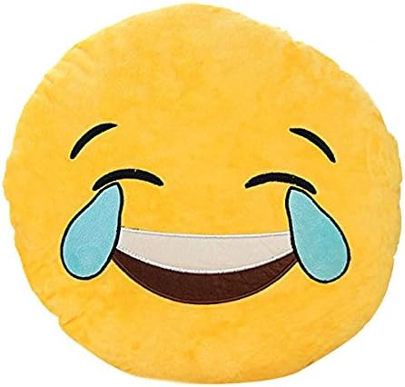 JZN 32cm Yellow Emoji Throw Pillows Smiley Emoticon Round Soft Toy(Laugh to tears)
