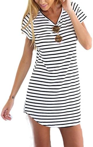 Englady Women Monochrome Stripe Short Sleeve Shift Dress