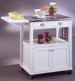 White Stainless Steel Top Kitchen Cart with Drop Leaf