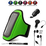 Complete On The Go Smart Kit: Green Comfy Sport band / Workout Armband Adjustable Neoprene Velcro Strap For Samsung Droid Charge Smartphone Power by Android + Includes a Retractable Home and Car Charger + Includes a HandsFree Earbuds Talk and Listen to MP3 simultaneously
