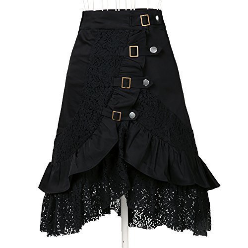 Women's Steampunk Gothic Clothing Vintage Cotton Lace Skirts Black Gypsy Hippie X-Large