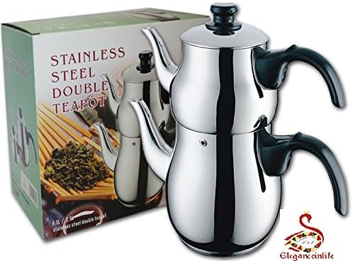 Stainless Steel Double Teapot / Samovar / Tea Maker / Huge Capacity / Samovar Style Water Boiler Kettle + Free Gift 2 piece cork kettle From Eleganceinlife