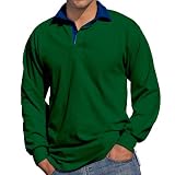 Front Row Long Sleeve Rugby Shirt, Bottle Green/Navy Collar, S