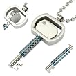 Stainless Steel Cubic Zirconia Rotating Key with Blue Lattice Pendant Necklace