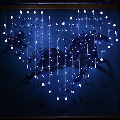 Yeahplus 124 LED 1.5m x 1.2m 8 Modes Heart Shape LED Windows Curtain Light,Waterproof String Fairy Light for Bedroom Party Christmas Wedding Curtain Festival (Cool White)