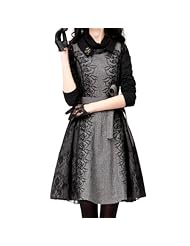Polyester/Wool Sleeveless Houndstooth Print Plaid Print Lace Belted  Dress with a Court Train 