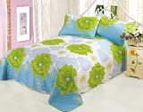3 Pieces Sky Blue, White, Sage, with Blue Poppy Flower Bedspread/quilt/coverlets Bedding Set for Queen Size Bed