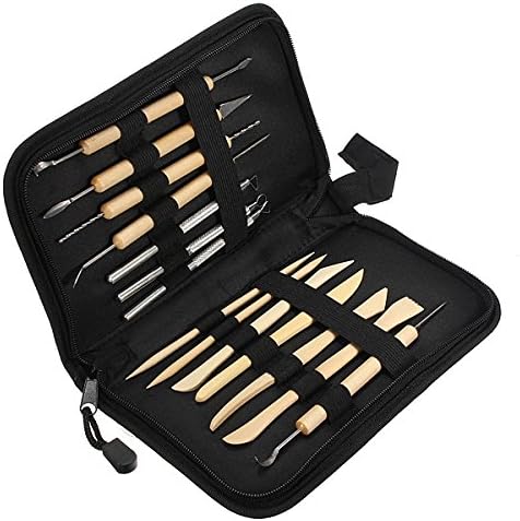 14Pcs Wooden Metal Pottery Clay Molding Sculpture Sculpting Tools Kit With Case