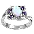 Sterling Silver Lab Created Opal Ring - 3mm Band Width - 11mm Face Height - Sizes: 6-9 - Amethyst CZ - Pink Opal Sterling Silver Lab Created Opal Ring - 3mm Band Width - 11mm Face Height - Sizes: 6-9 - Amethyst CZ - Pink Opal