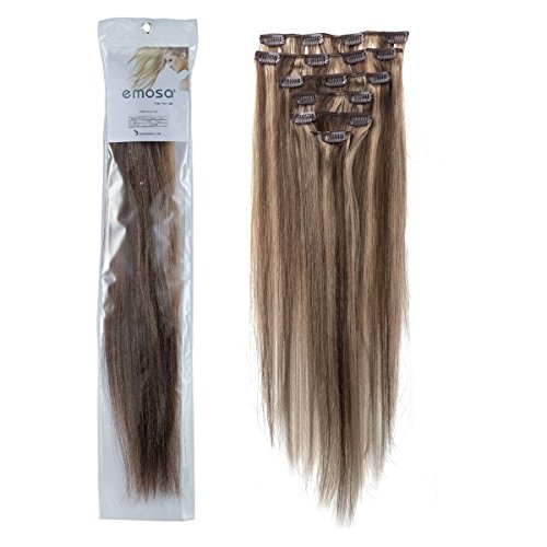 Emosa Clips in Remy Human Hair Extensions for Women Beauty Hot Sale (#4/27-medium brown mixed with dark blonde)