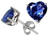 2.00 cts Heart Shape Created Sapphire Earring Studs - 14kt White or Yellow Gold
