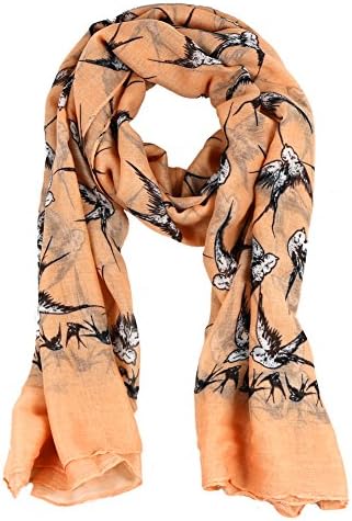 New Retro Vintage Style Bird Print Premium Soft Scarf- Salmon