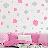 Assorted Vinyl Polka Dots circle wall decals vinyl stickers nursery decor (Light Gray & Pink/set of 