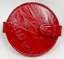 Ann Taylor Round Leatherette Pocket Mirror ~ Red