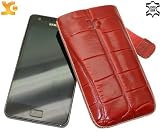 Produkt-Bild: Suncase Ledertasche (Lasche mit R&uuml;ckzugfunktion) f&uuml;r Samsung Galaxy S II (i9100) S2 croco-rot