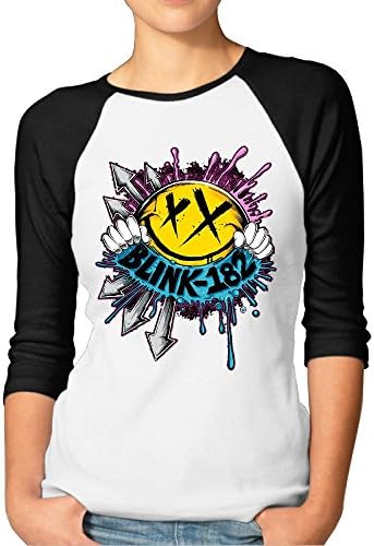 HUASHL Women's Blink 182 Deck Smiley Logo 3/4 Sleeve 100% Cotton Baseball Tee Shirts