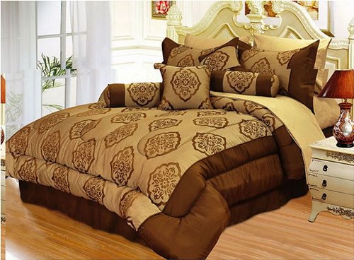 Luxury Home Dynasty 7-Piece Queen Comforter Set, Brown