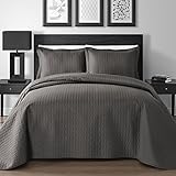 Extra Lightweight 3 Piece King and Queen Modern Wireless Thermal Pressing Coverlet in Gray (King)