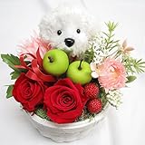 プリザーブドフラワーのバラとアートフシャルフラワー(造花)のパピー トイプードル クリアケース入り