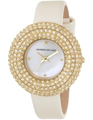 Kenneth Jay Lane Womens KJLANE-2504S-016 2500 Series White Mother-Of-Pearl Dial White Satin Watch