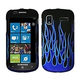 Black Blue Flame Rubberized Snap on Design Hard Case Faceplate for Samsung  ....