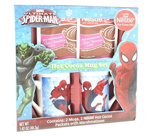 Spiderman Hot Cocoa Mug Set, Includes: 2 Mugs and 2 Nestle Cocoa Packets
