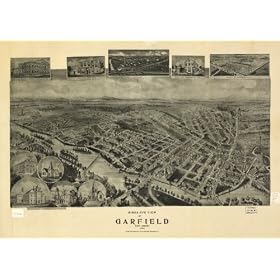 Birds eye view of Garfield, New Jersey 1909 / drawn and published by T. M. Fowler., large historic panoramic map reprint measured in inches 50x36