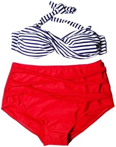 Retro Vintage High Waisted Two Pieces Bikini Swimsuits Swimwear(FBA)