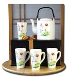 Tea set white with Spring Lotus and Calligraphy 4 cups  from Gifts Of The Orient