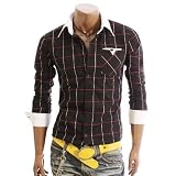 Doublju Mens Casual Plaid Slim Dress Shirts(W005)