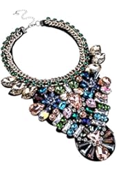 Bling Fashion Handmade Gems Clear Multi-Color Glass Beads Colorful Statement Bib Necklace Collares De Moda Encaje