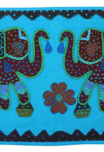 Imagen 1 de Tema decorativo y Trabajo Patch Wall Elephant Algodón Tradicional Tapiz colgante-Tamaño 51 x 16 pulgadas