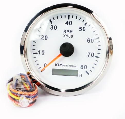 KUS Stainless Steel Bezel Boat Tachometer &amp; Hourmeter 8000 RPM 12V/24V Marine