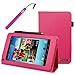 BIRUGEAR Hot Pink SlimBook Leather HandStrap Folio Stand Case with Stylus for Hisense Sero 7 LT (Lite) - 7'' Android Tablet