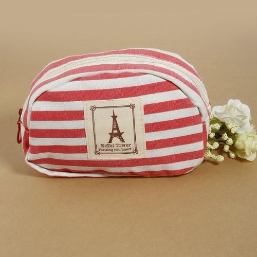 JADE Onlines Stripe Pencil Case Pouch Cosmetic Bag Storage Student Stationery Zipper Wallet,red
