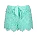 Womens New Sexy Elastic Openwork Celeb Lace Crochet Bow Shorts Mira Hot Pants (L, Green1)