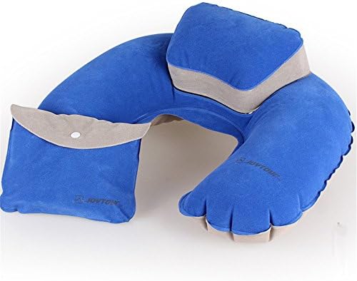 Joytour Soft Flocking Quick Inflation Travel Neck Pillow - Shoulder Support for Airplan, Bus, Train, Car or Home Use with a Portable Pocket (Jewelry Blue)