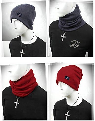 Set of 2 Pcs Cool Multifunctional Headwear Beanies Outdoor Warm Red &amp; Dark Grey Neck Gaiter for Cycling, Skiing and Daily Wear (Set 6)