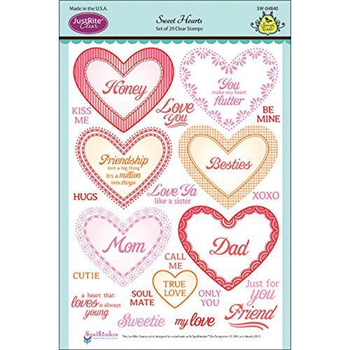 Justrite 29-Piece Papercraft Clear Stamp Set, 6 by 8-Inch, Sweet Hearts